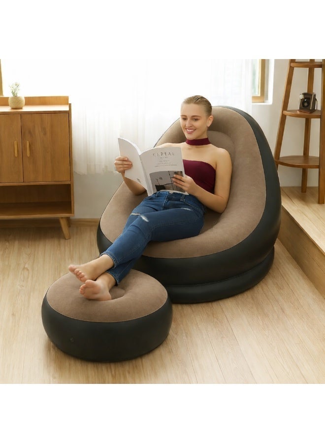 Inflatable Sofa Chair with Ottoman – Comfortable Air Lounge Chair with Footrest | Portable Flocking PVC Recliner Seat for Indoor, Outdoor, Camping & Relaxation - Image 1